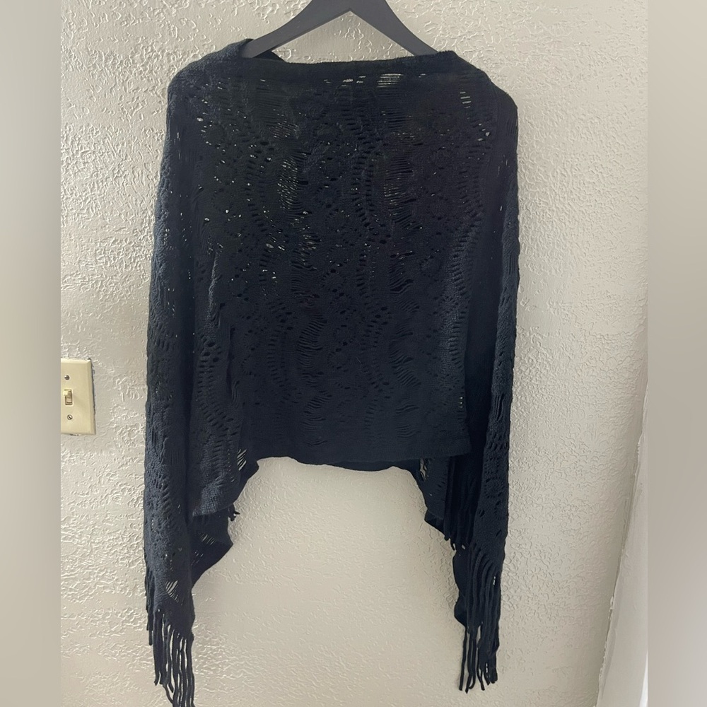 Black Acrylic Knit Shawl Sweater One Size‎